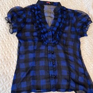 Checkered button-up transparent blouse